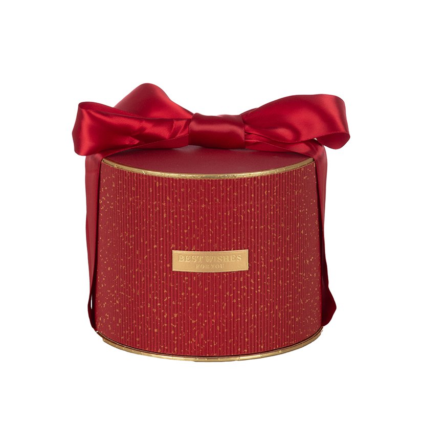 BOÎTE RONDE ROUGE NOEUD EN SATIN D16 H12,5
