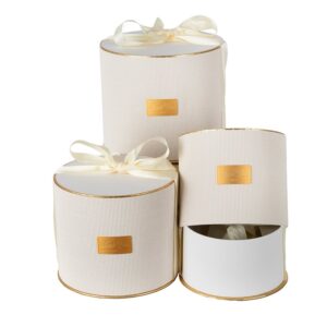 BOÎTE RONDE S/3 CRÈME NOEUD EN SATIN