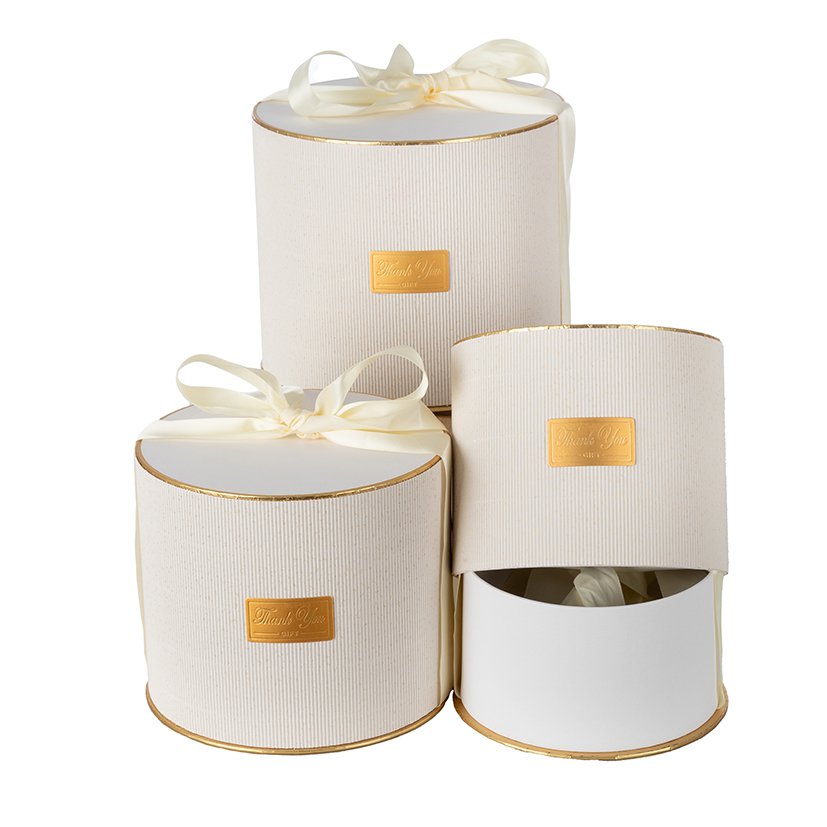 BOÎTE RONDE S/3 CRÈME NOEUD EN SATIN