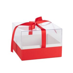 BOÎTE EN PLEXIGLAS CARRE' NŒUD SATIN ROUGE