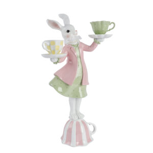 LAPINE FEMELLE CHANDELIER SUR TASSE 22.5X13 H40.5cm RÉSINE