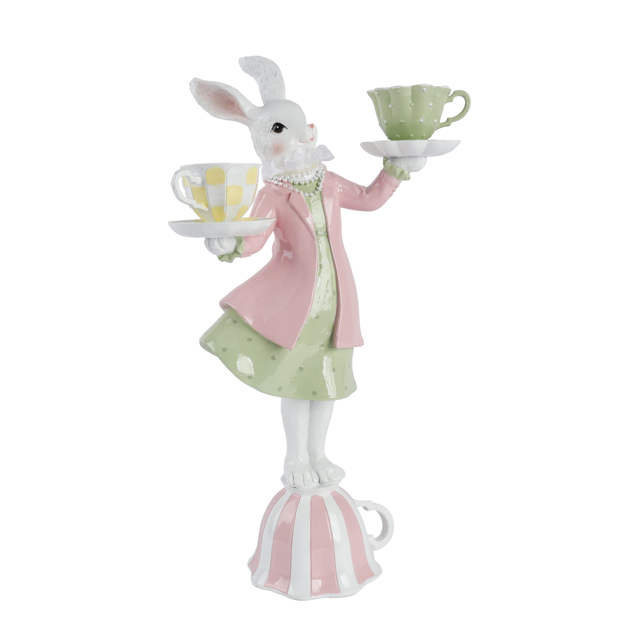 LAPINE FEMELLE CHANDELIER SUR TASSE 22.5X13 H40.5cm RÉSINE