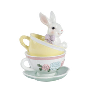 LAPIN DANS DEUX TASSES 11.5X11.5 H15.5 RÉSINE